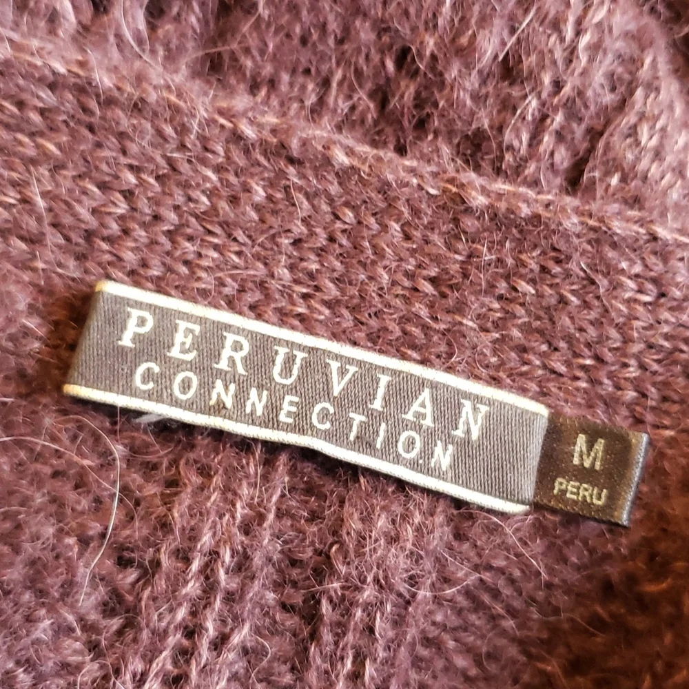 PERUVIAN CONNECTION Alpaca Boyfriend Long Cardigan Sweater Plum sz M Women's - Picture 5 of 9